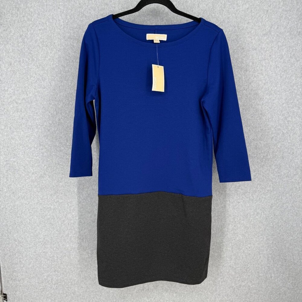 Michael Kors Womens Colorblock Shift Dress Size 8 Dark Azurite Side Zipper NEW